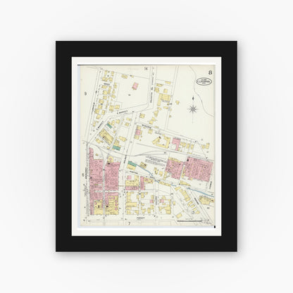 Old map wall art mockup — black gallery frame with white mat — Sanborn Fire Insurance Map from East Liverpool, Columbiana County, Ohio (1897), Sheet #0008