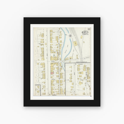 Old map wall art mockup — black gallery frame with white mat — Sanborn Fire Insurance Map from Mahanoy City, Schuylkill County, Pennsylvania (1896), Sheet #0011