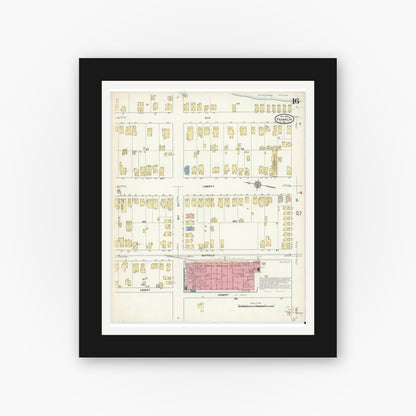 Old map wall art mockup — black gallery frame with white mat — Sanborn Fire Insurance Map from Franklin, Venango County, Pennsylvania (1912), Sheet #0016