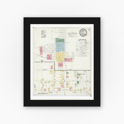 Old map wall art mockup — black gallery frame with white mat — Sanborn Fire Insurance Map from Columbiana, Columbiana County, Ohio (1896), Sheet #0001