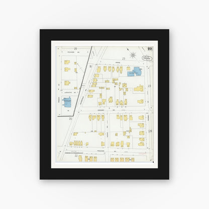 Old map wall art mockup — black gallery frame with white mat — Sanborn Fire Insurance Map from Passaic, Passaic County, New Jersey (1899), Sheet #0019