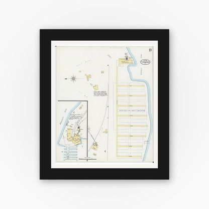 Old map wall art mockup — black gallery frame with white mat — Sanborn Fire Insurance Map from Tomahawk, Lincoln County, Wisconsin (1898), Sheet #0009