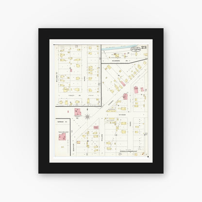 Old map wall art mockup — black gallery frame with white mat — Sanborn Fire Insurance Map from Ottumwa, Wapello County, Iowa (1897), Sheet #0023