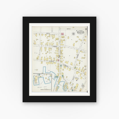 Old map wall art mockup — black gallery frame with white mat — Sanborn Fire Insurance Map from Edgartown, Dukes County, Massachusetts (1892), Sheet #0002