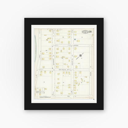 Old map wall art mockup — black gallery frame with white mat — Sanborn Fire Insurance Map from Arlington, Middlesex County, Massachusetts (1914), Sheet #0028