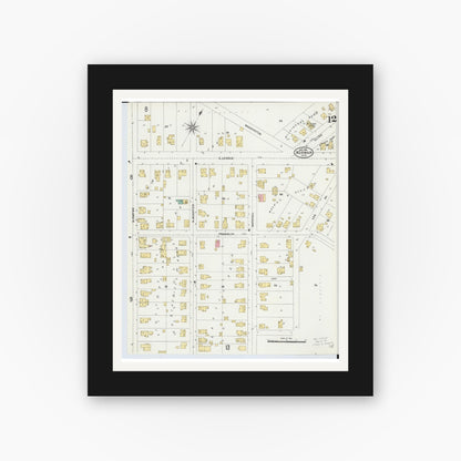Old map wall art mockup — black gallery frame with white mat — Sanborn Fire Insurance Map from Norwalk, Huron County, Ohio (1906), Sheet #0012