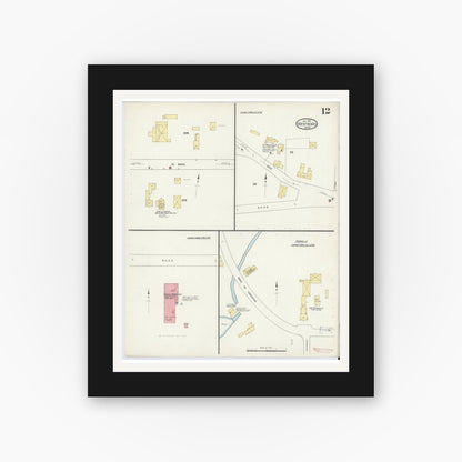 Old map wall art mockup — black gallery frame with white mat — Sanborn Fire Insurance Map from Westboro, Worcester County, Massachusetts (1913), Sheet #0012