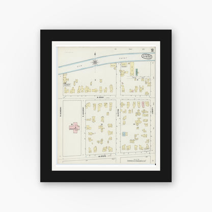 Old map wall art mockup — black gallery frame with white mat — Sanborn Fire Insurance Map from Albion, Orleans County, New York (1889) - Complete Map Set