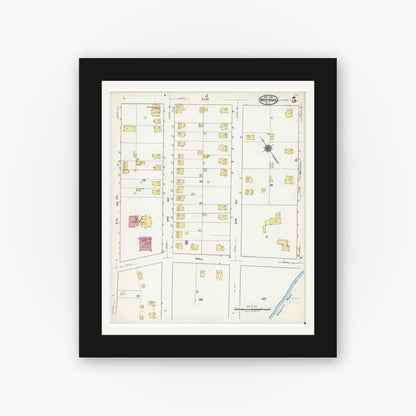 Old map wall art mockup — black gallery frame with white mat — Sanborn Fire Insurance Map from Westwood, Bergen County, New Jersey (1921), Sheet #0005