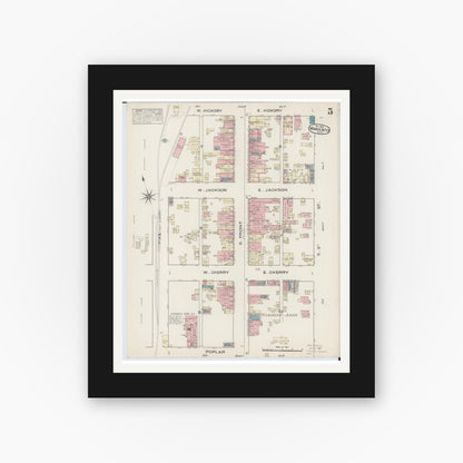 Old map wall art mockup — black gallery frame with white mat — Sanborn Fire Insurance Map from Mankato, Blue Earth County, Minnesota (1884), Sheet #0005