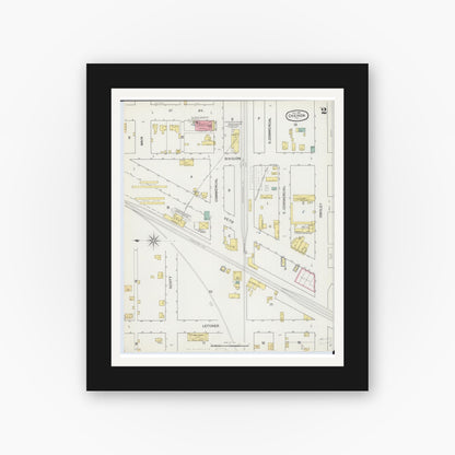 Old map wall art mockup — black gallery frame with white mat — Sanborn Fire Insurance Map from Chenoa, McLean County, Illinois (1892), Sheet #0002