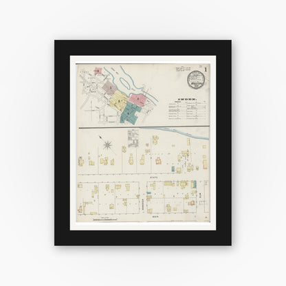 Old map wall art mockup — black gallery frame with white mat — Sanborn Fire Insurance Map from Mauston, Juneau County, Wisconsin (1894) - Complete Map Set