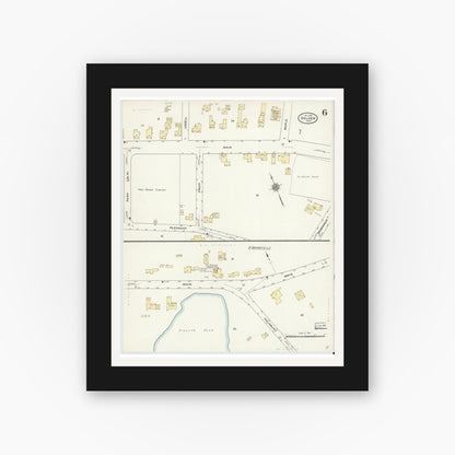 Old map wall art mockup — black gallery frame with white mat — Sanborn Fire Insurance Map from Holden, Worcester County, Massachusetts (1910), Sheet #0006