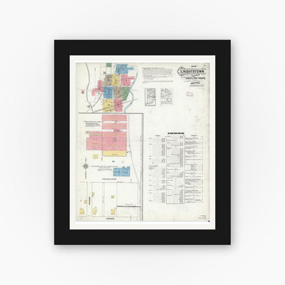 Old map wall art mockup — black gallery frame with white mat — Sanborn Fire Insurance Map from Knightstown, Henry County, Indiana (1916) - Complete Map Set