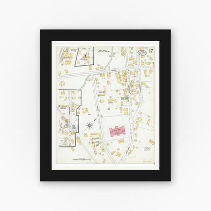 Old map wall art mockup — black gallery frame with white mat — Sanborn Fire Insurance Map from Quincy, Norfolk County, Massachusetts (1901), Sheet #0017