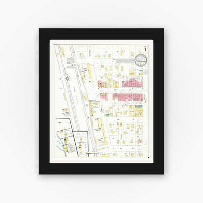 Old map wall art mockup — black gallery frame with white mat — Sanborn Fire Insurance Map from Parkersburg, Butler County, Iowa (1902), Sheet #0001