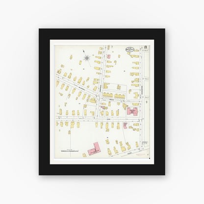 Old map wall art mockup — black gallery frame with white mat — Sanborn Fire Insurance Map from Westfield, Hampden County, Massachusetts (1900), Sheet #0008