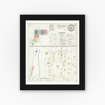 Old map wall art mockup — black gallery frame with white mat — Sanborn Fire Insurance Map from Crockett, Houston County, Texas (1912) - Complete Map Set