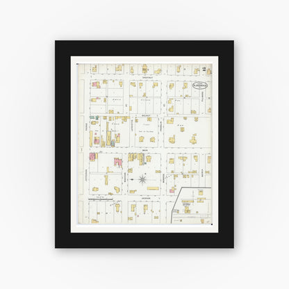 Old map wall art mockup — black gallery frame with white mat — Sanborn Fire Insurance Map from Blandinsville, Mcdonough County, Illinois (1898), Sheet #0002