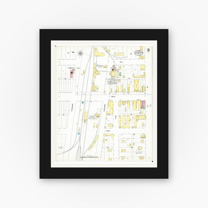 Old map wall art mockup — black gallery frame with white mat — Sanborn Fire Insurance Map from Spencer, Clay County, Iowa (1900), Sheet #0003