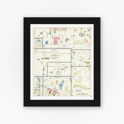 Old map wall art mockup — black gallery frame with white mat — Sanborn Fire Insurance Map from Eagle Pass, Maverick County, Texas (1916), Sheet #0007