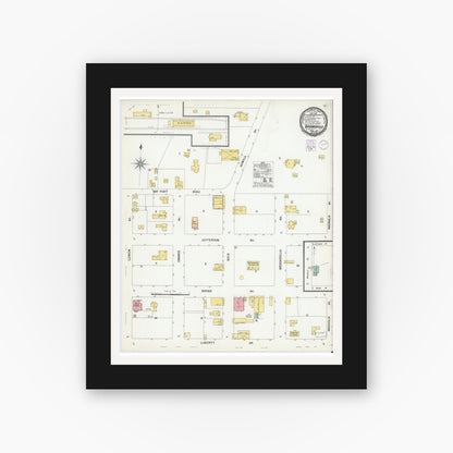 Old map wall art mockup — black gallery frame with white mat — Sanborn Fire Insurance Map from Brooksville, Hernando County, Florida (1901), Sheet #0001