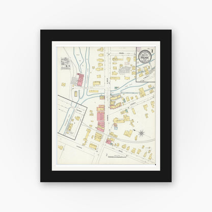 Old map wall art mockup — black gallery frame with white mat — Sanborn Fire Insurance Map from Arcade, Wyoming County, New York (1905) - Complete Map Set