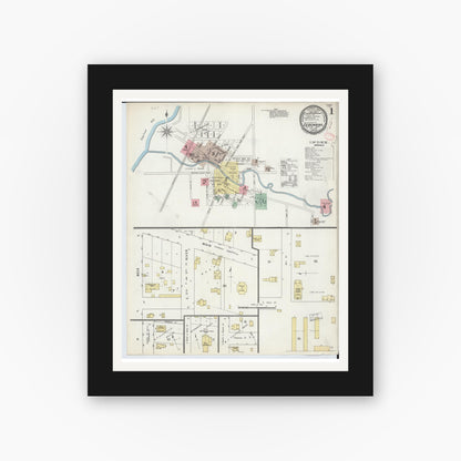 Old map wall art mockup — black gallery frame with white mat — Sanborn Fire Insurance Map from Sebewaing, Huron County, Michigan (1895), Sheet #0001