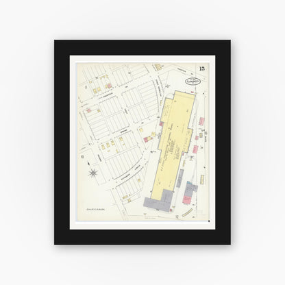 Old map wall art mockup — black gallery frame with white mat — Sanborn Fire Insurance Map from Ellwood City, Lawrence County, Pennsylvania (1908), Sheet #0015