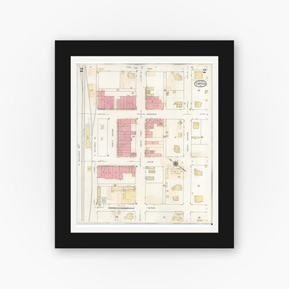 Old map wall art mockup — black gallery frame with white mat — Sanborn Fire Insurance Map from Timpson, Shelby County, Texas (1941), Sheet #0002