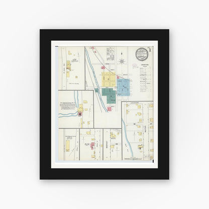 Old map wall art mockup — black gallery frame with white mat — Sanborn Fire Insurance Map from Loudonville, Ashland County, Ohio (1893), Sheet #0001