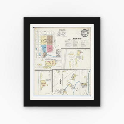 Old map wall art mockup — black gallery frame with white mat — Sanborn Fire Insurance Map from Celina, Mercer County, Ohio (1890) - Complete Map Set