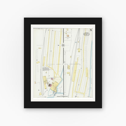 Old map wall art mockup — black gallery frame with white mat — Sanborn Fire Insurance Map from Merrill, Lincoln County, Wisconsin (1898), Sheet #0005