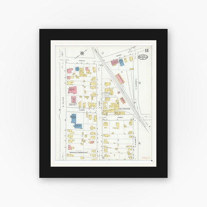 Old map wall art mockup — black gallery frame with white mat — Sanborn Fire Insurance Map from Waterloo, Seneca County, New York (1918), Sheet #0011