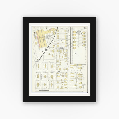 Old map wall art mockup — black gallery frame with white mat — Sanborn Fire Insurance Map from Florence, Burlington County, New Jersey (1910), Sheet #0003