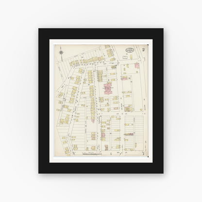 Old map wall art mockup — black gallery frame with white mat — Sanborn Fire Insurance Map from Donora, Washington County, Pennsylvania (1914), Sheet #0002