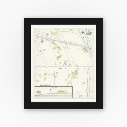 Old map wall art mockup — black gallery frame with white mat — Sanborn Fire Insurance Map from Oneida, Madison County, New York (1914), Sheet #0025