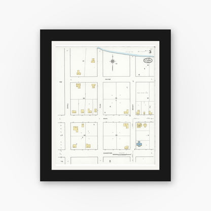 Old map wall art mockup — black gallery frame with white mat — Sanborn Fire Insurance Map from Llano, Llano County, Texas (1921), Sheet #0003