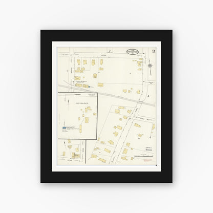 Old map wall art mockup — black gallery frame with white mat — Sanborn Fire Insurance Map from Spencerport, Monroe County, New York (1911), Sheet #0003