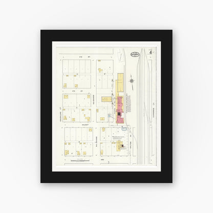 Old map wall art mockup — black gallery frame with white mat — Sanborn Fire Insurance Map from Granger, Williamson County, Texas (1921), Sheet #0004