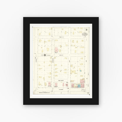 Old map wall art mockup — black gallery frame with white mat — Sanborn Fire Insurance Map from Waukon, Allamakee County, Iowa (1913), Sheet #0003