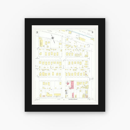 Old map wall art mockup — black gallery frame with white mat — Sanborn Fire Insurance Map from Freeport, Brazoria County, Texas (1943), Sheet #0003