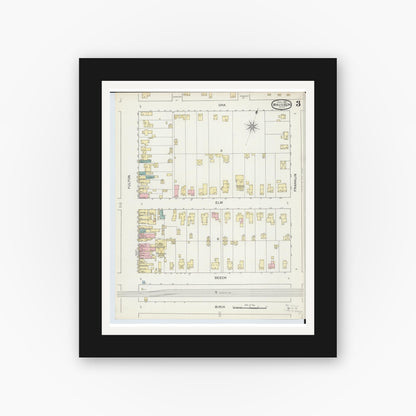 Old map wall art mockup — black gallery frame with white mat — Sanborn Fire Insurance Map from Wauseon, Fulton County, Ohio (1893), Sheet #0003