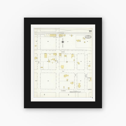 Old map wall art mockup — black gallery frame with white mat — Sanborn Fire Insurance Map from Jefferson, Marion County, Texas (1911), Sheet #0010