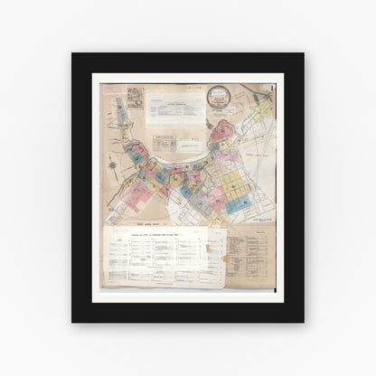 Old map wall art mockup — black gallery frame with white mat — Sanborn Fire Insurance Map from Hilo, Hawaii County, Hawaii (1957) — Complete Set