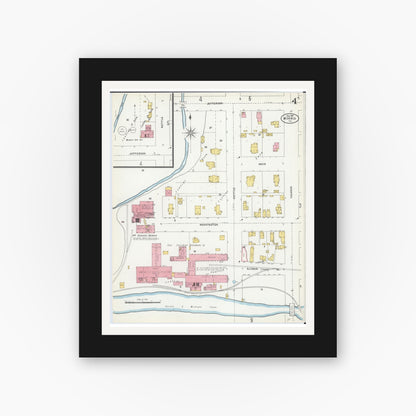 Old map wall art mockup — black gallery frame with white mat — Sanborn Fire Insurance Map from Morris, Grundy County, Illinois (1907), Sheet #0004