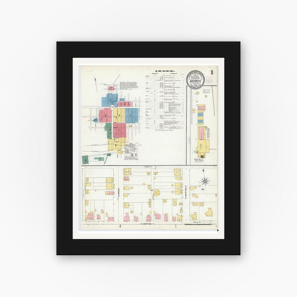 Old map wall art mockup — black gallery frame with white mat — Sanborn Fire Insurance Map from Nazareth, Northampton County, Pennsylvania (1904), Sheet #0001