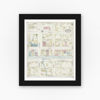 Old map wall art mockup — black gallery frame with white mat — Sanborn Fire Insurance Map from Massillon, Stark County, Ohio (1887), Sheet #0003