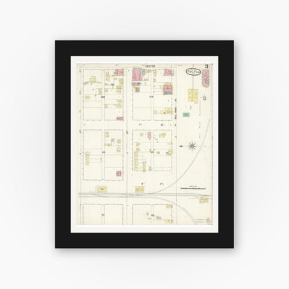 Old map wall art mockup — black gallery frame with white mat — Sanborn Fire Insurance Map from Colton, San Bernardino County, California (1891), Sheet #0003