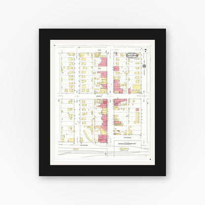 Old map wall art mockup — black gallery frame with white mat — Sanborn Fire Insurance Map from Valley Junction, Polk County, Iowa (1920), Sheet #0007